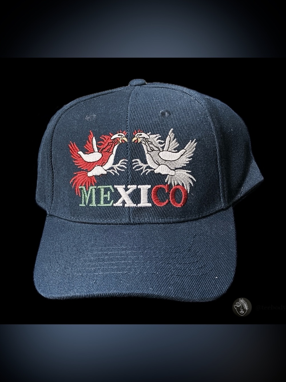 VTG JFH Headwear Mexico Roosters Fighting Cocks Velcro Hat Navy Blue NWT